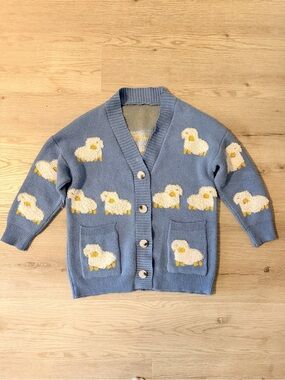 Blue Sheep Cardigan Sweater Small/Medium Cottagecore Animal Knit